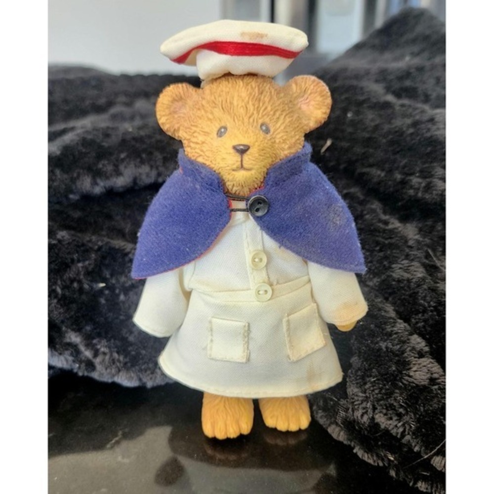 Vintage Russ Town Bear Nurse Figurine Resin Collectible Blue Cape White Uniform